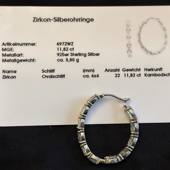 Two solo sterling silver hoop earrings: Cambodian Zirkon & Green Amethyst - Picture 8 of 13